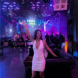 Meshki white sequin halter dress